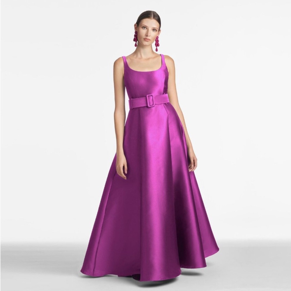 NWT SACHIN + BABI Kruse Gown w/ Belt in Magenta A-Line Maxi Long Formal Shimmer